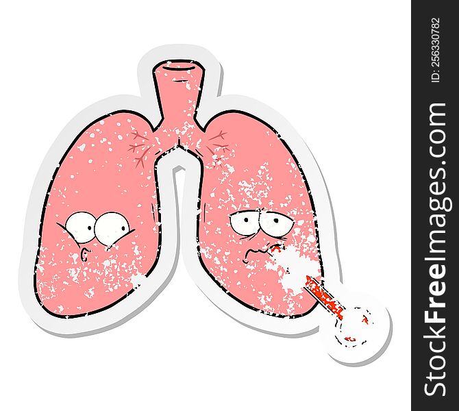 distressed sticker of a cartoon unhealthy lungs