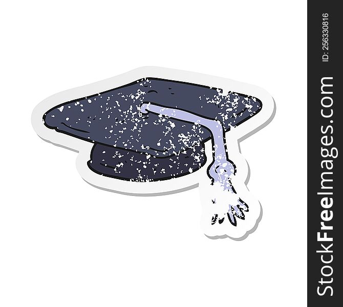 Retro Distressed Sticker Of A Cartoon Graduation Cap