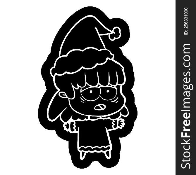 Cartoon Icon Of A Tired Woman Wearing Santa Hat