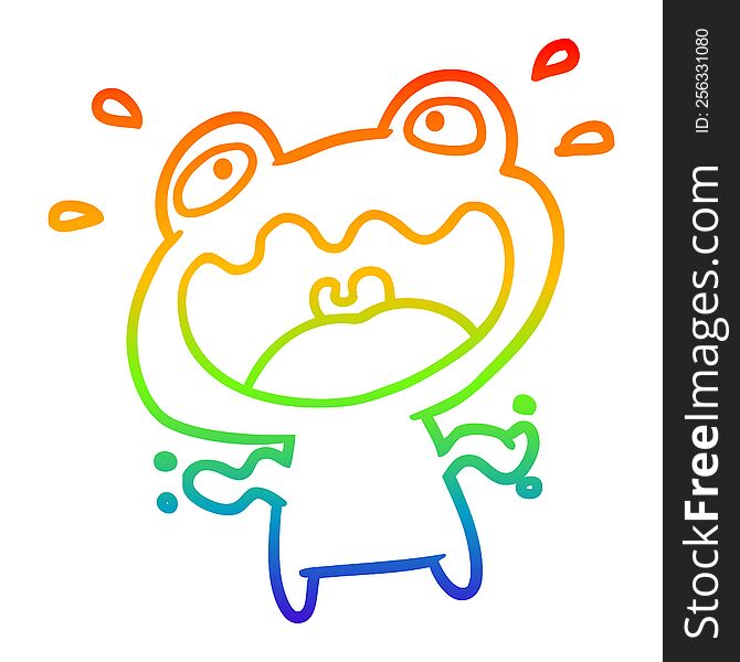 Rainbow Gradient Line Drawing Cute Frog Frightened