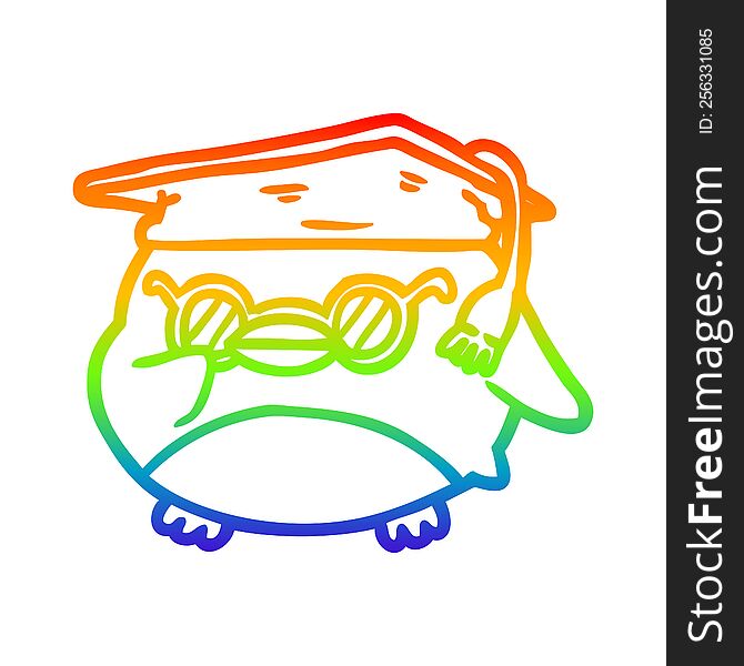 Rainbow Gradient Line Drawing Clever Old Owl