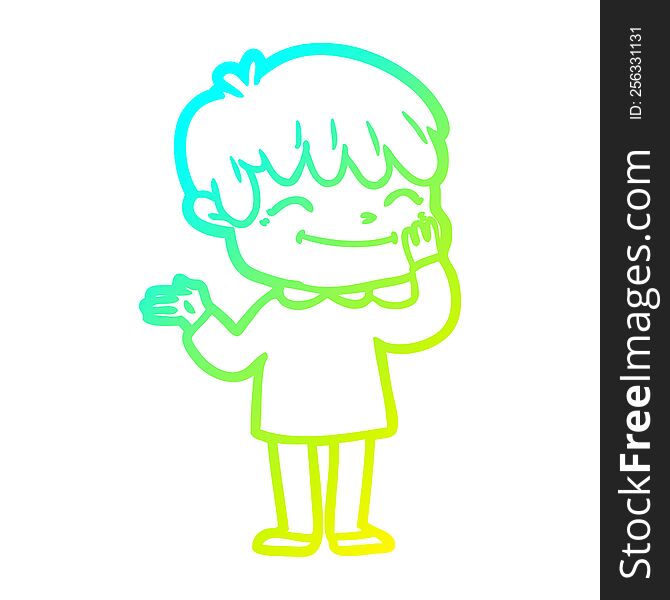 Cold Gradient Line Drawing Cartoon Happy Boy