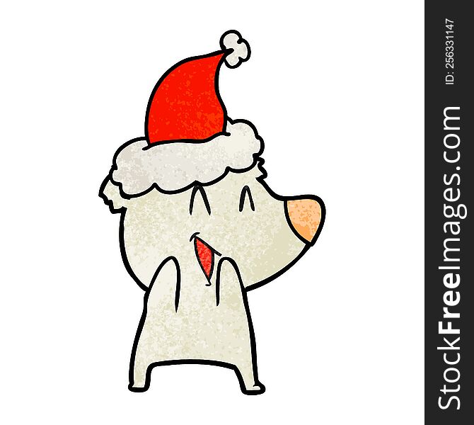 Laughing Polar Bear Textured Cartoon Of A Wearing Santa Hat