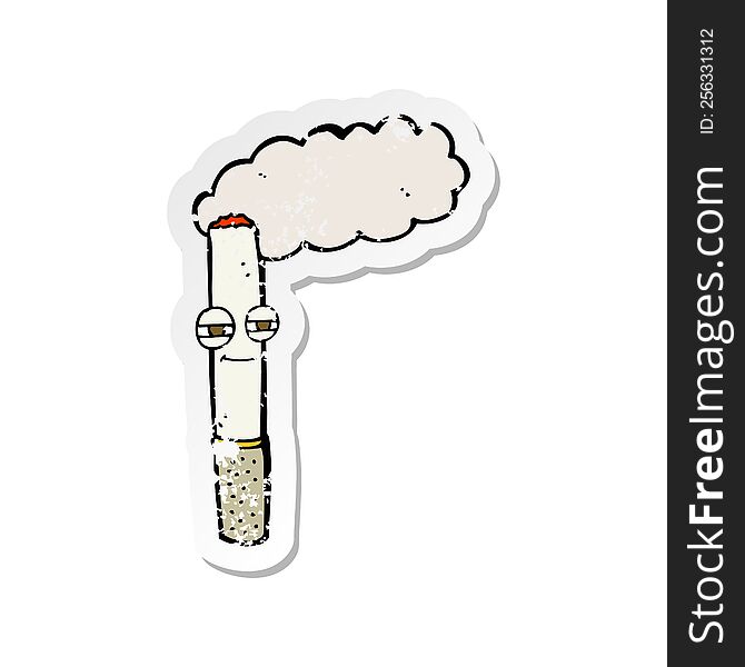 Retro Distressed Sticker Of A Cartoon Happy Cigarette
