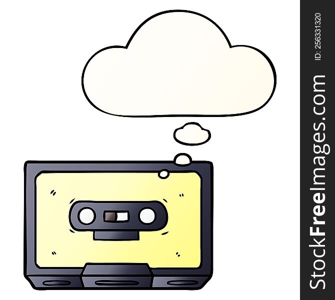 cartoon old cassette tape with thought bubble in smooth gradient style