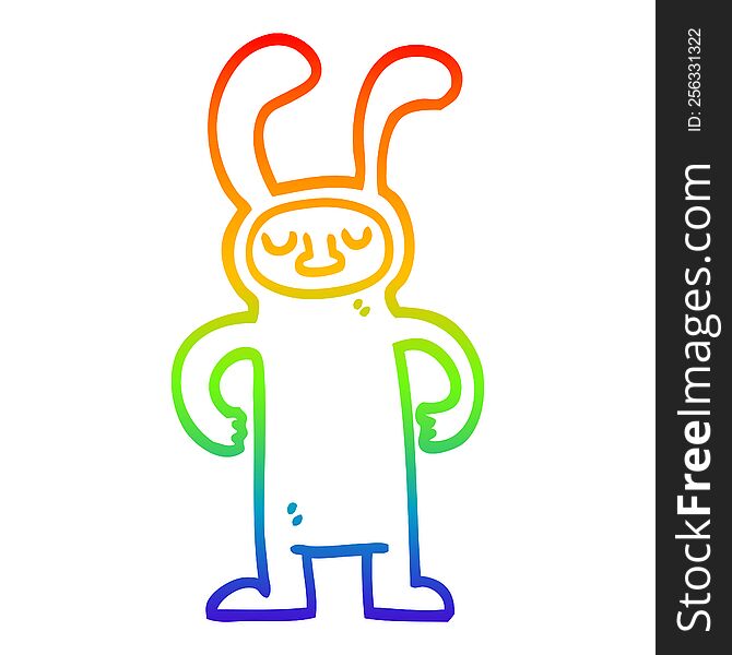 rainbow gradient line drawing of a cartoon man dressed as a bunny