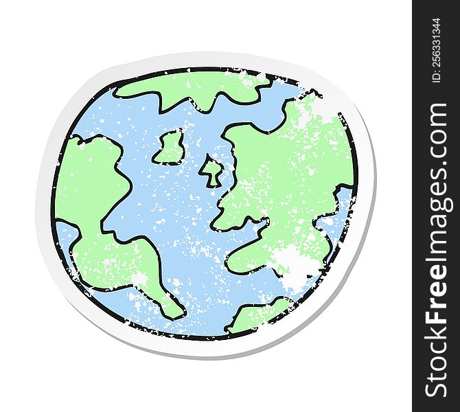 retro distressed sticker of a cartoon planet earth
