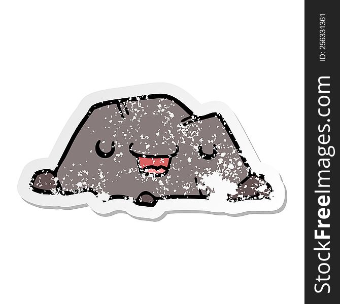 Distressed Sticker Of A Cartoon Rock