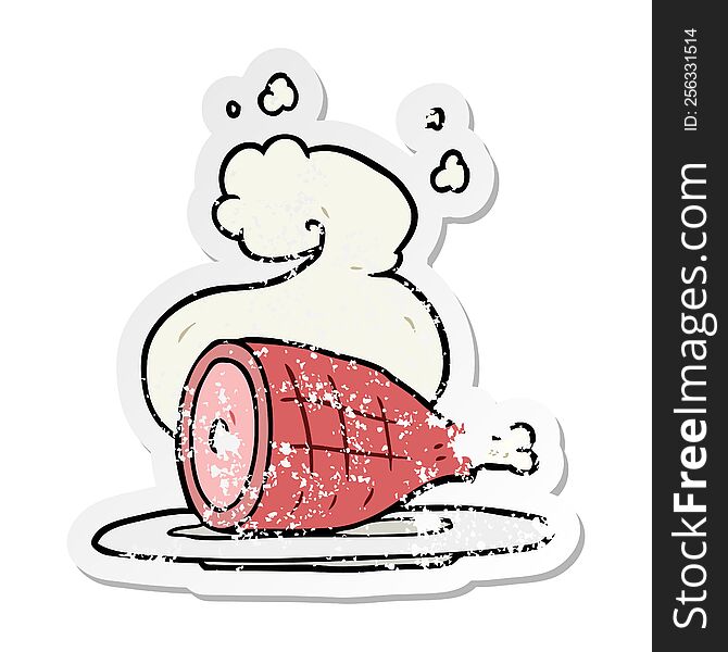 distressed sticker of a cartoon cooked meat