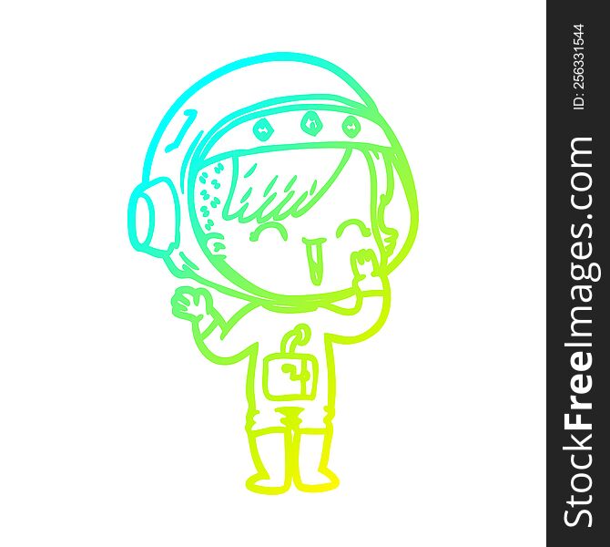 Cold Gradient Line Drawing Cartoon Laughing Astronaut Girl