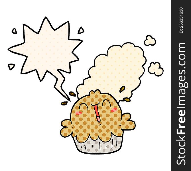 cute cartoon pie with speech bubble in comic book style