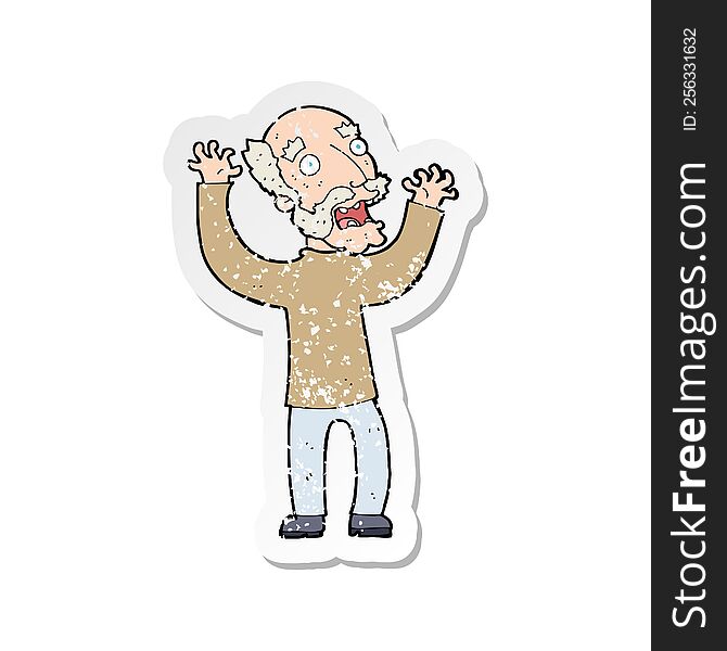 Retro Distressed Sticker Of A Cartoon Terrified Old Man