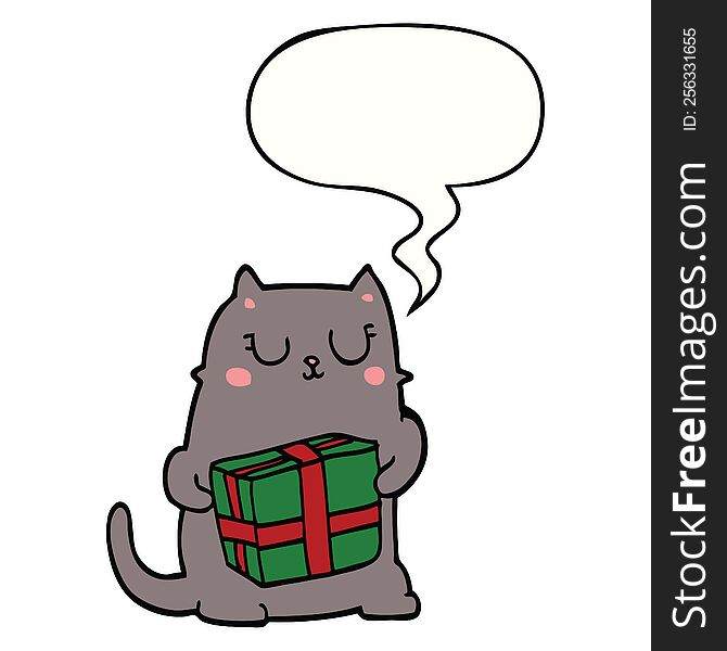 Cartoon Christmas Cat And Speech Bubble