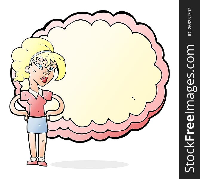 cartoon woman in front of cloud