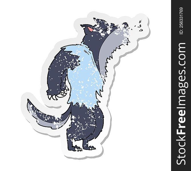 Distressed Sticker Of A Cartoon Howling Werewolf