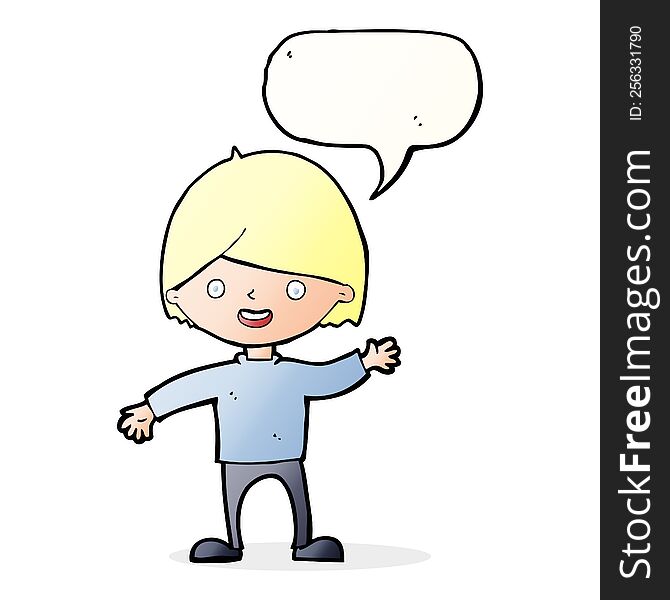 Cartoon Waving Boy With Speech Bubble