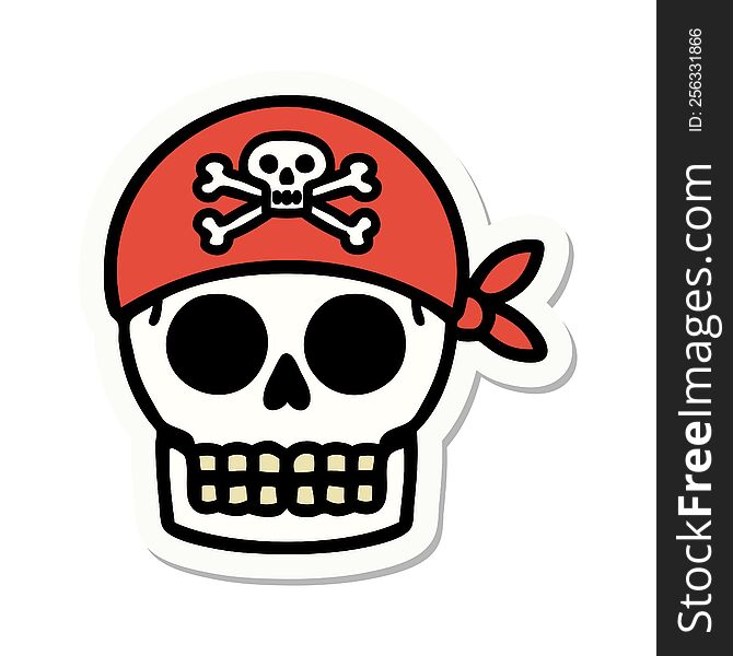 sticker of tattoo in traditional style of a pirate skull. sticker of tattoo in traditional style of a pirate skull