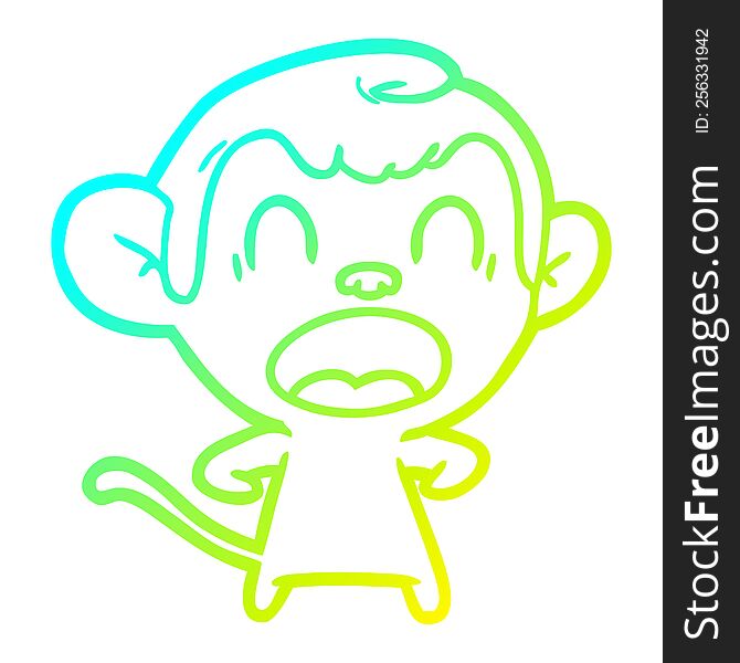 Cold Gradient Line Drawing Shouting Cartoon Monkey