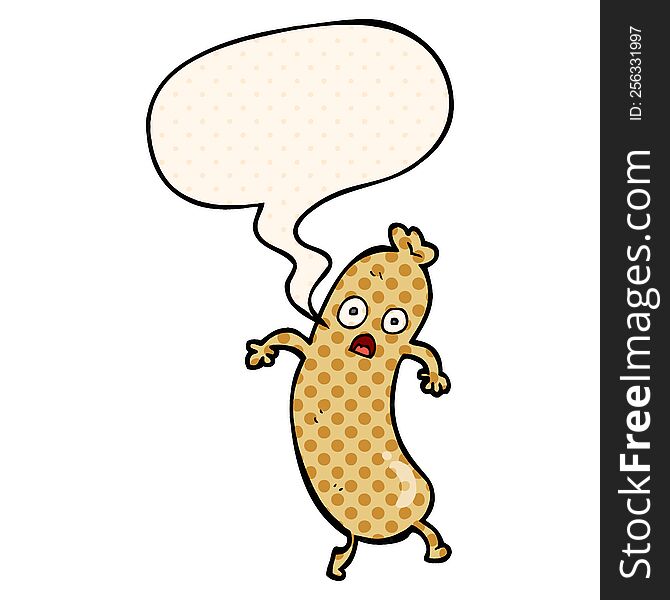 Cartoon Sausage And Speech Bubble In Comic Book Style