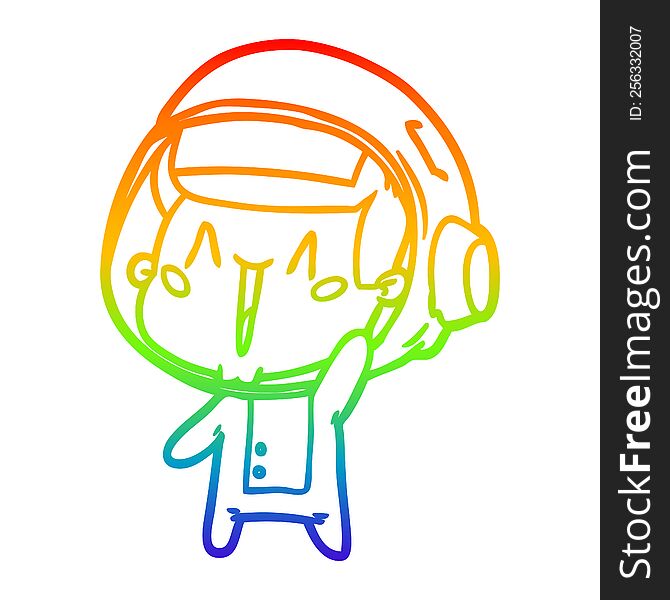 Rainbow Gradient Line Drawing Happy Cartoon Astronaut Waving