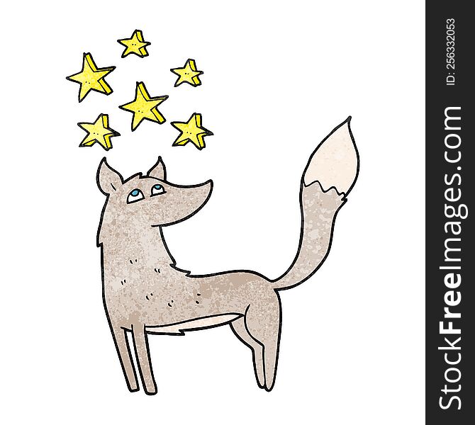 freehand textured cartoon wolf with stars