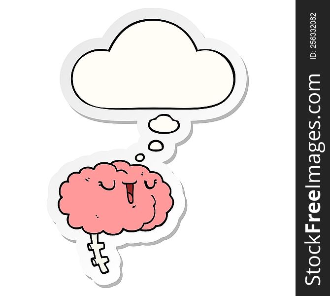 happy cartoon brain with thought bubble as a printed sticker