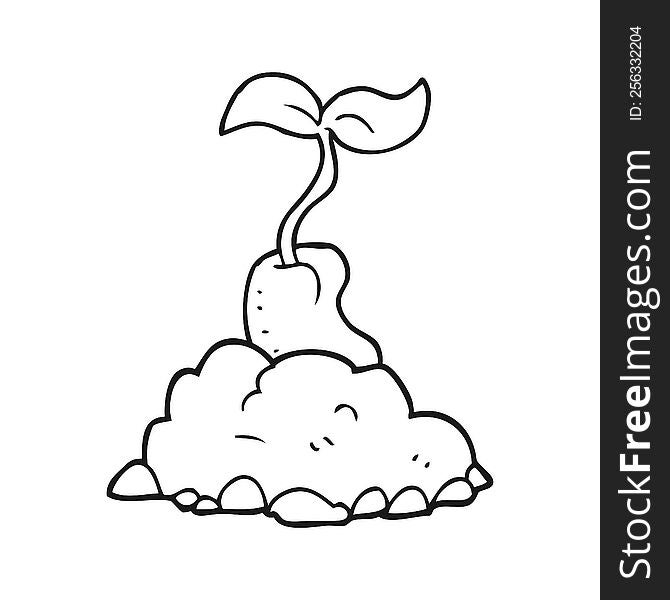 Black And White Cartoon Sprouting Seed