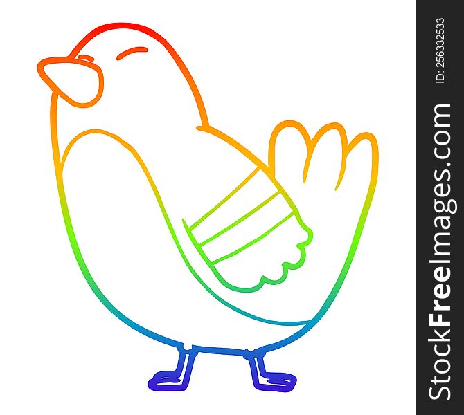 Rainbow Gradient Line Drawing Cartoon Bird