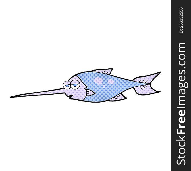 freehand drawn comic book style cartoon swordfish