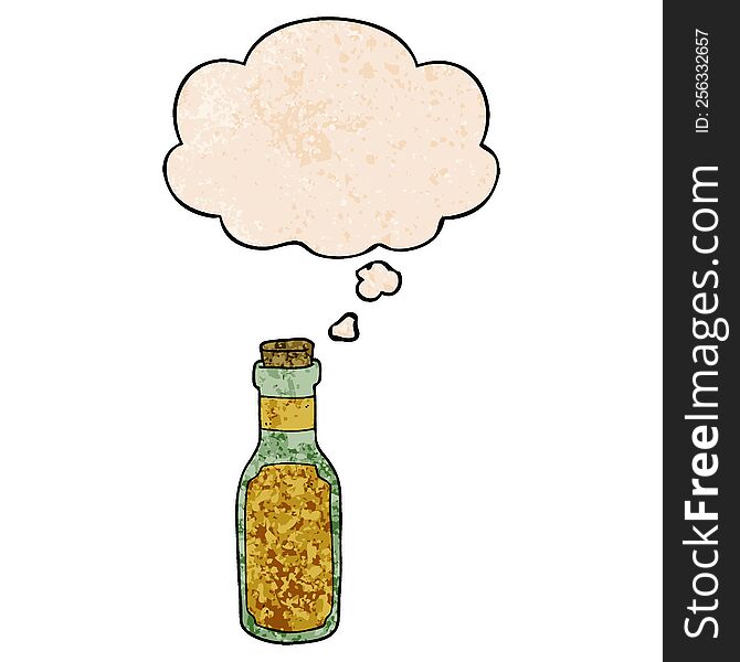 Cartoon Potion Bottle And Thought Bubble In Grunge Texture Pattern Style