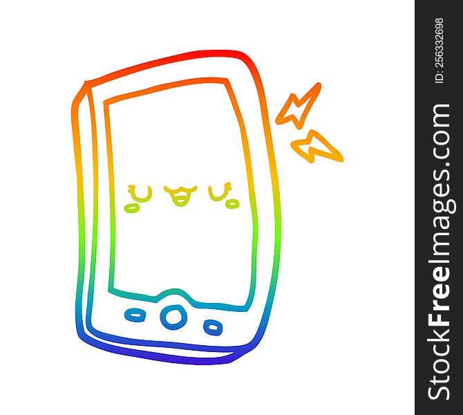 rainbow gradient line drawing of a cute cartoon mobile phone