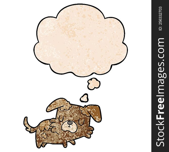 Cartoon Dog And Thought Bubble In Grunge Texture Pattern Style