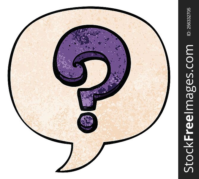 cartoon question mark and speech bubble in retro texture style