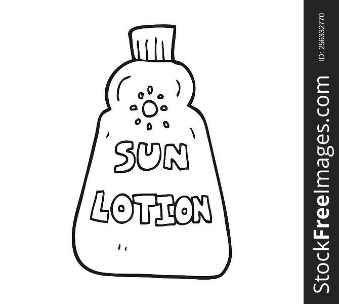 freehand drawn black and white cartoon sun lotion