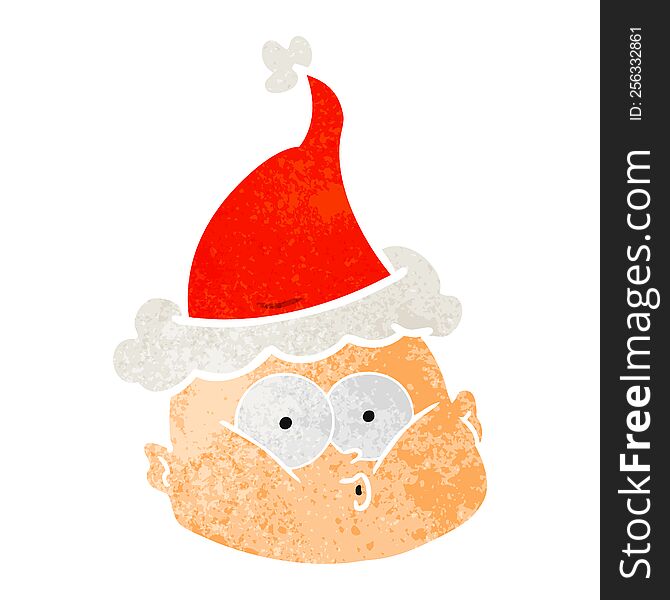 Retro Cartoon Of A Curious Bald Man Wearing Santa Hat