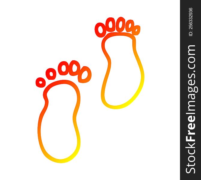 warm gradient line drawing of a cartoon foot prints