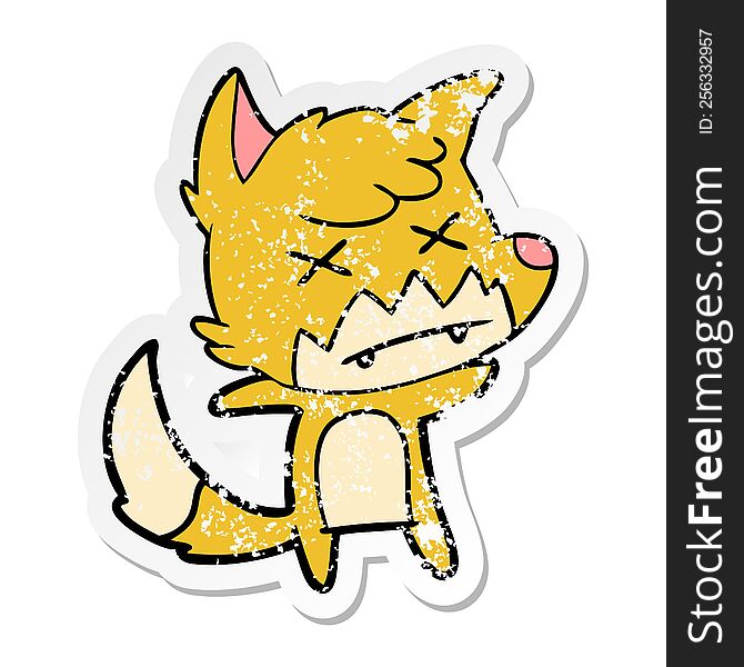 Distressed Sticker Of A Cartoon Dead Fox