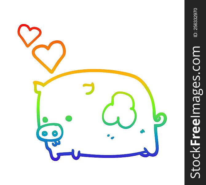 rainbow gradient line drawing of a cartoon pig in love