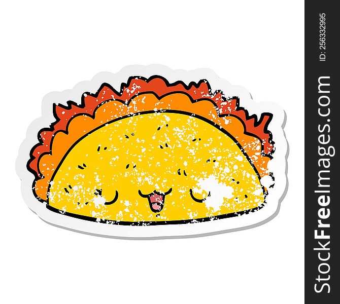 Distressed Sticker Of A Cartoon Taco