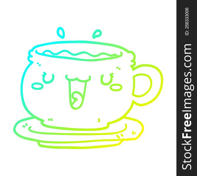 cold gradient line drawing of a cute cartoon cup and saucer