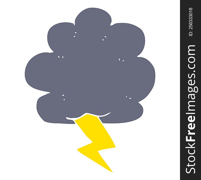 Flat Color Illustration Of A Cartoon Thundercloud