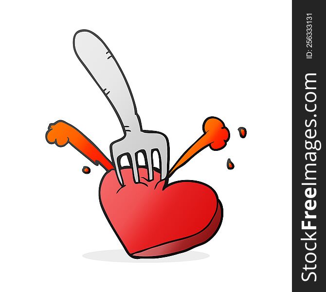 freehand drawn cartoon heart stabbed by fork