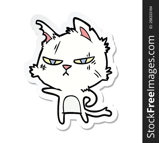 Sticker Of A Tough Cartoon Cat Pointing