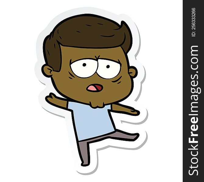 Sticker Of A Cartoon Tired Man