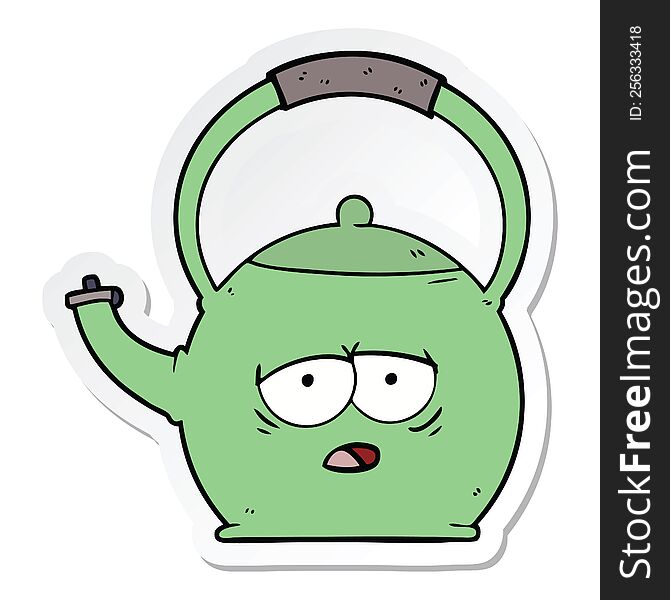 Sticker Of A Cartoon Kettle