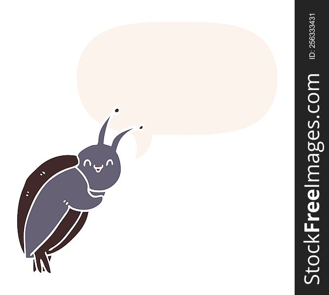 Cute Cartoon Beetle And Speech Bubble In Retro Style
