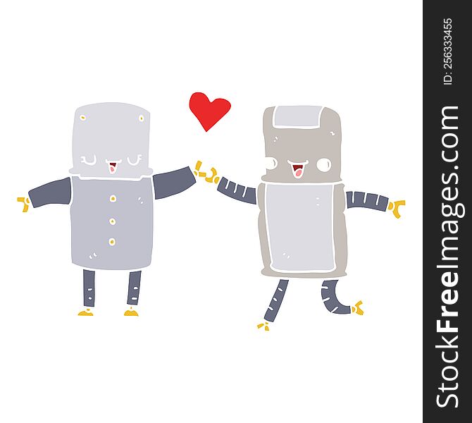 Flat Color Style Cartoon Robots In Love