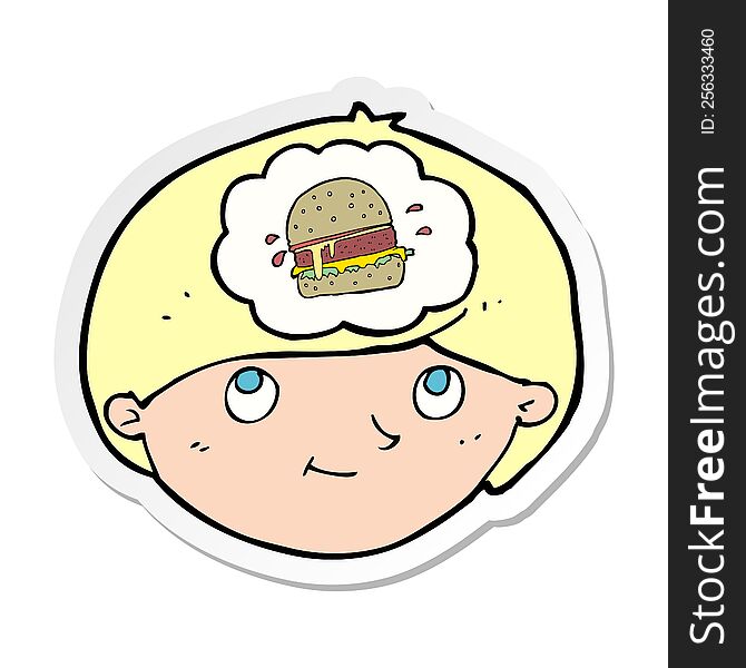 Sticker Of A Cartoon Man Thinking About Junk Food