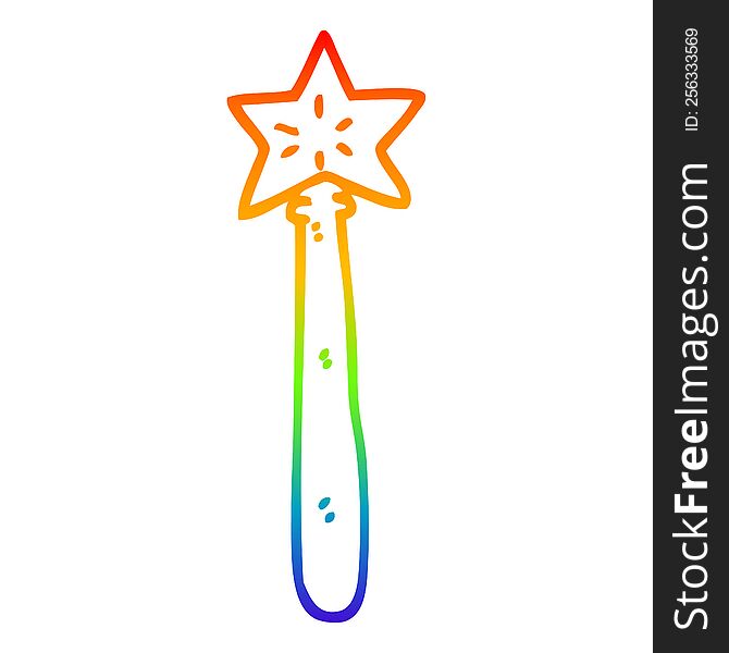 rainbow gradient line drawing of a cartoon magician wand