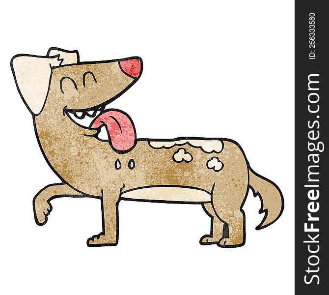 freehand textured cartoon panting dog